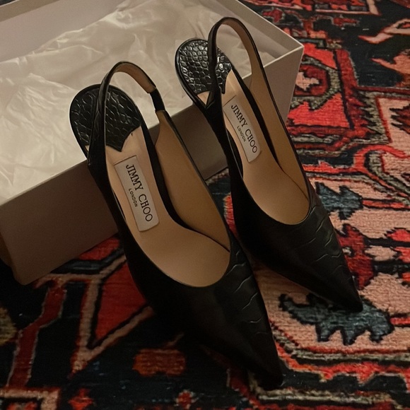 LNWB Navy Croc Embossed Leather Jimmy Choo Slingback Heels - Picture 5 of 7